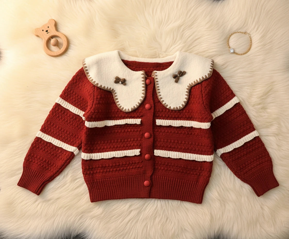 Vintage Knit Peter Pan Collar Cardigan and Trousers Set