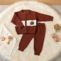 Rust Red Bear Patch Cardigan Knit Set