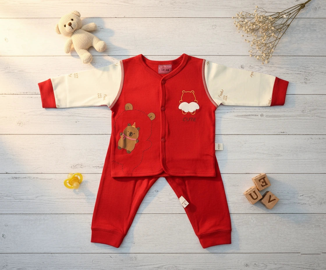 Red & White Premium Cotton Baby Set