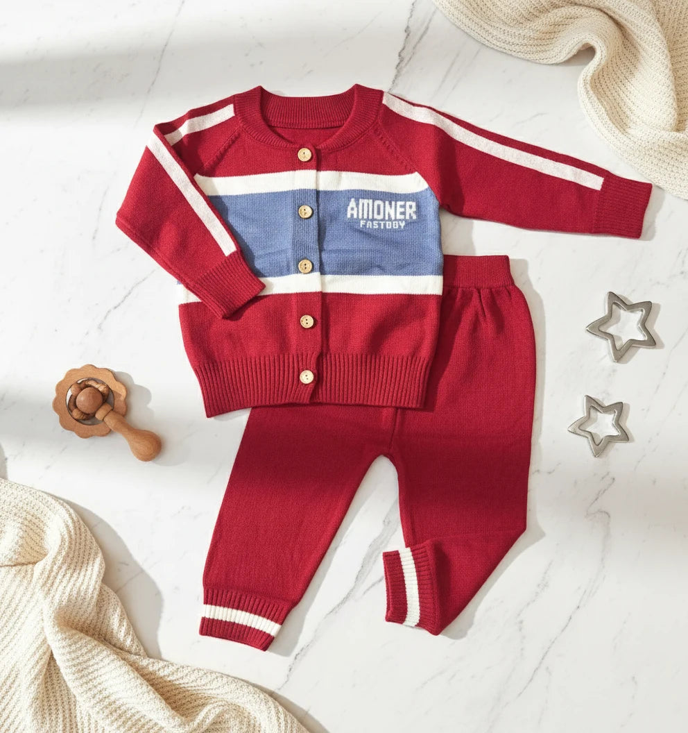 Designer Sport-Stripe Knit Two-Piece Set