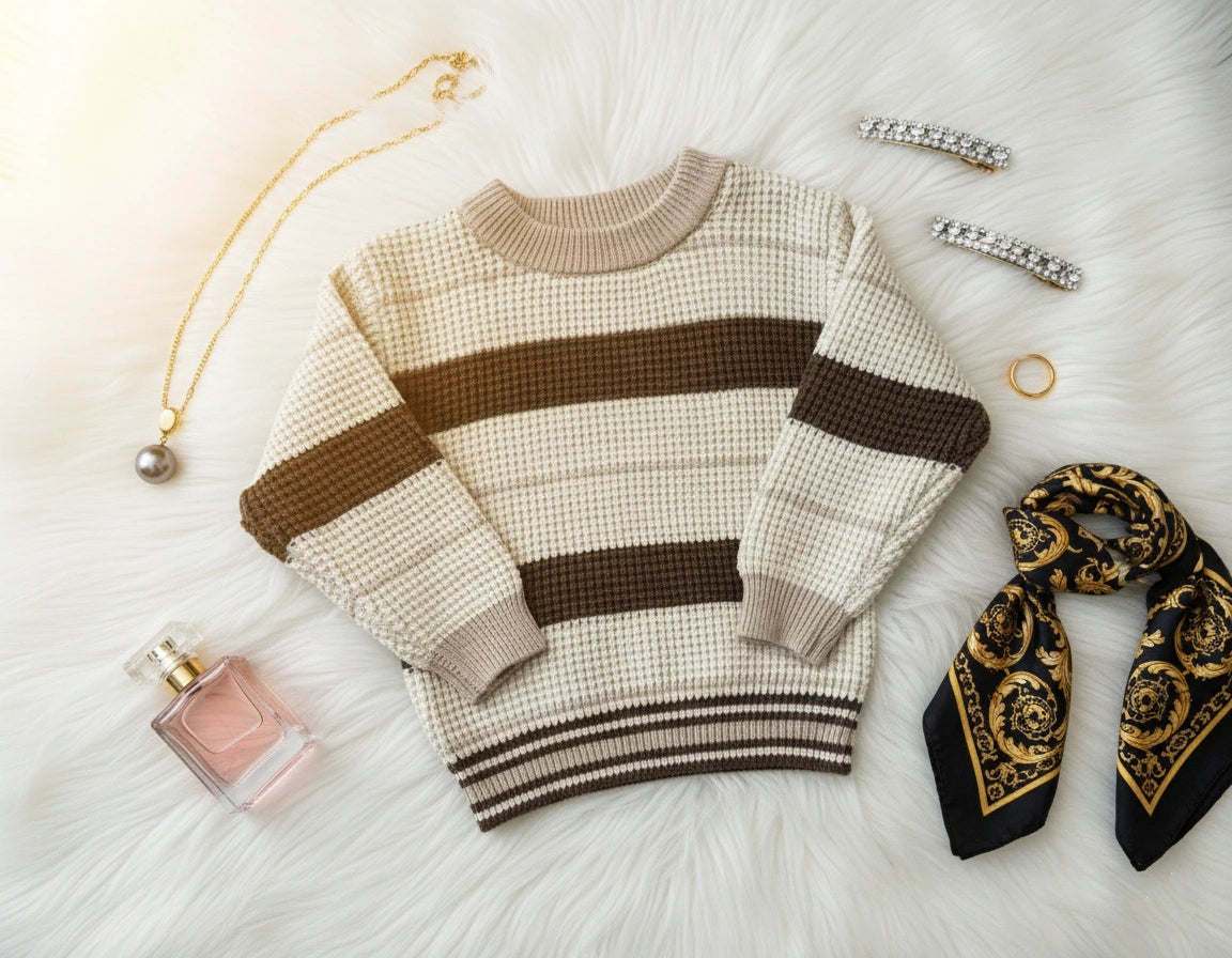 Oatmeal & Chocolate Stripe Set: Modern Neutral Babywear