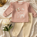 Stiched Bow Soft Fleece Sweatsuit