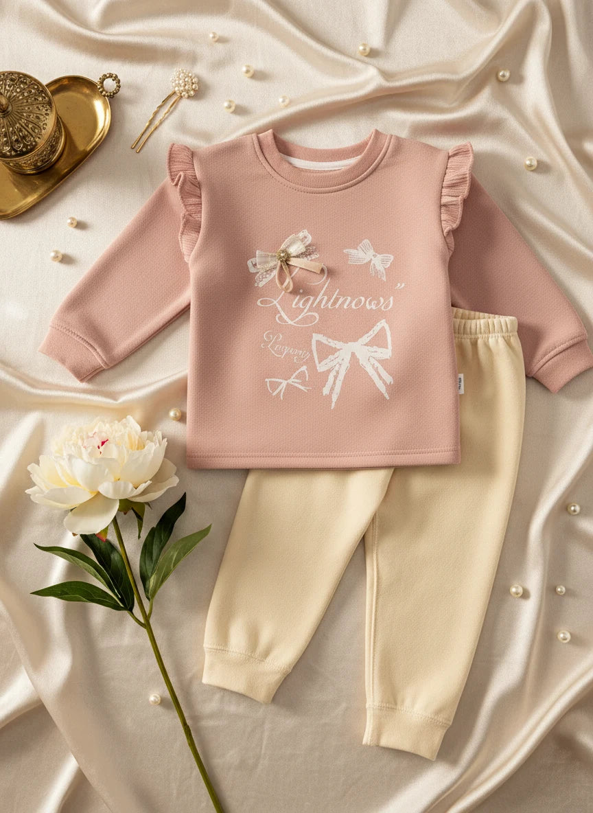 2-Piece Premium Ruffle Shoulder Sweatshirt & Joggers Set